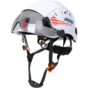 Ventilated abs Construction Hard Hat with Dual Visor Sun Visor Goggles & Clear Shield 6-Point Suspension Ratchet Safety Work Hard Hat for Men Women Carbon Fiber Pattern USA Flag Stickers