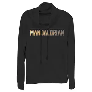 Junior's Star Wars: The Mandalorian Silhouette Logo Cowl Neck Sweatshirt