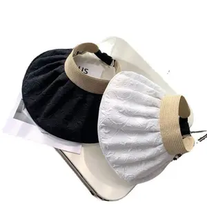 Women's Fashionable Shell Straw Visor Hat, Adjustable for Large Head Circumference, Summer Wide Brim Sun Hat, Light Luxury Sun Protection Cap