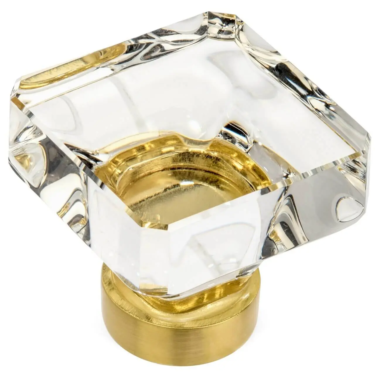 Cosmas 6377BB-C Brushed Brass & Clear Glass Square Cabinet Knob