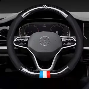 Car Carbon Fibre Steering Wheel Cover, Anti Slip Steer Handle Caps, Compatible with Vw Gti, Scirocco, Polo, Passat, Golf, Tiguan, Jetta, T-Roc, Beetle
