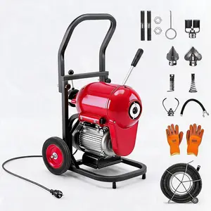 Electric Drain Cleaner Machine, 1100W Manual Feed Sewer Snake Auger, 120 ft x 6/5 in Cable, CW/CCW Control, 6 Cutter Set, for 4–8 in Pipes