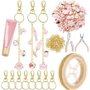 213 count  Making Kit Bag Charm Kit Lip Gloss Key Chain 100  Enamel Charms 32.81 ft  Chains for Galentines DIY Crafts Women(Elegant)