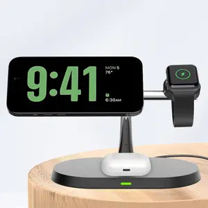 15w 3-In-1 Magnetic Wireless Charging Stand for iPhone 15/14/13/12 & Apple Watch, Fast Charge Docking Station, Compatible Accessories