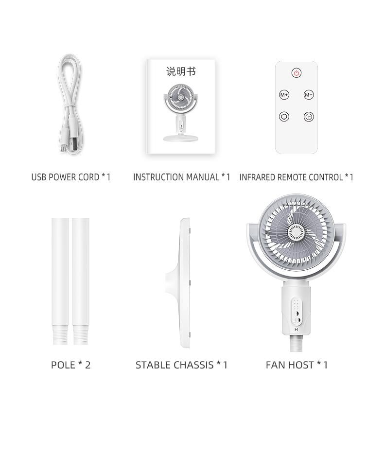 Portable Standing Fan with Remote, 2000mAh Rechargeable Battery Operated Fan, 90°+180° Oscillating Air Circulator, 5 Speeds Quiet Pedestal & Tabletop Fan, Adjustable Height 15"-32", Foldable Floor Fan for Bedroom, Camping, Office (White)