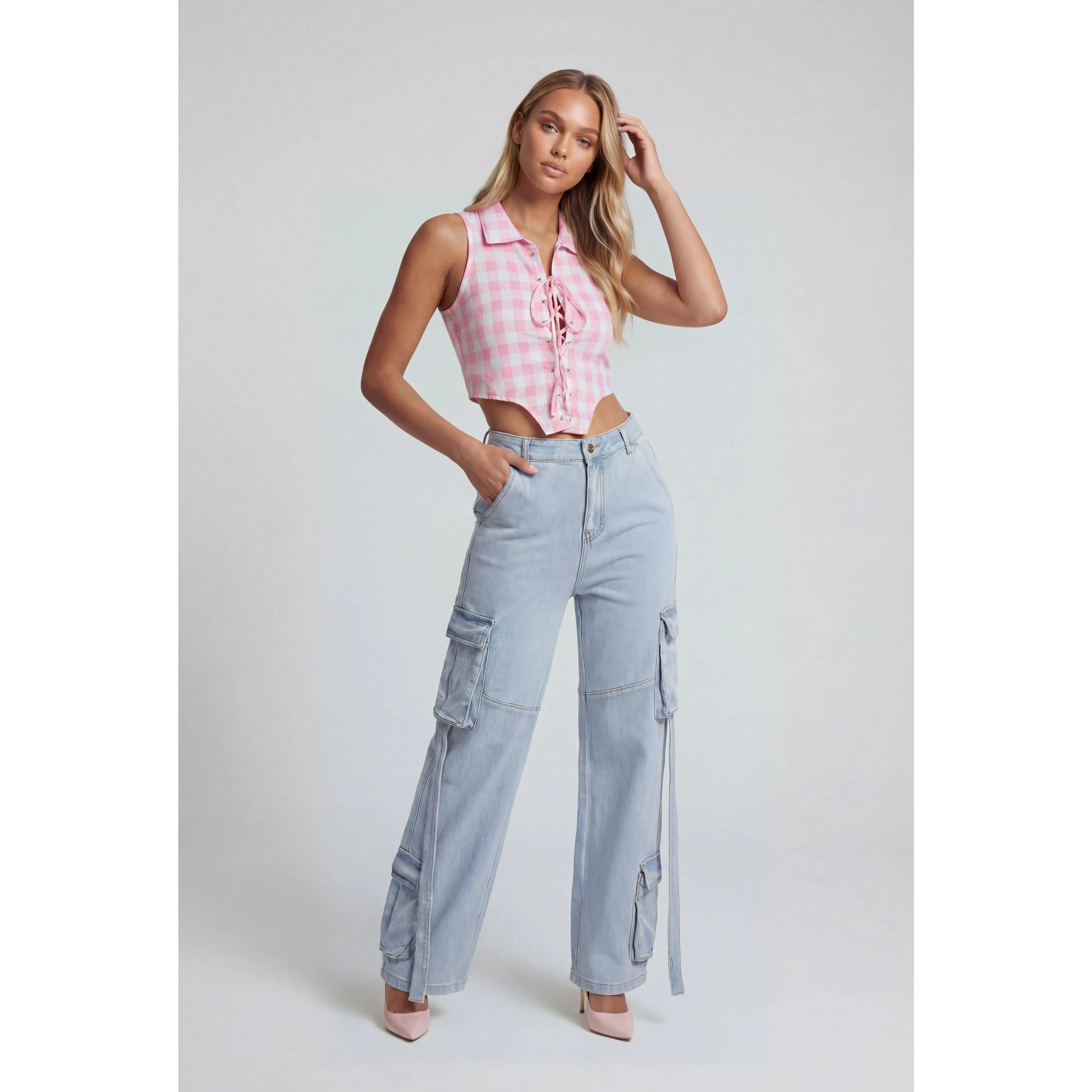 Miranda Tassel Cargo Wide-Leg Jeans