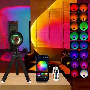 Smart RGB Sunset Lamp with Timer, Plastic Ambient Mood Light for Gaming Room & Holidays, Bluetooth App Remote Control LED Night Light, Adjustable Tripod Unisex Teenagers' Aesthetic Bedroom Desk Lamp