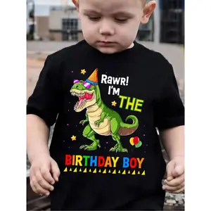 RAWR I'M THE BIRTHDAY " Dinosaur Graphic Cotton T-Shirt for - Soft, Breathable Short Sleeve Crew Neck Tee - Perfect Birthday Gift with Fun Party Design, Casual Wear |   Street Style Clothing |   Comfortable Fit