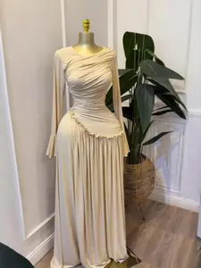 PULKRITU Elegant Women's Long Sleeve Asymmetrical Neck Swing Maxi Dress, Casual Style Fall & Winter Wear, Sweet Sexy Dress for Holiday Birthday Party