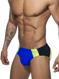 Men's Colorblock Print Swim Brief, Casual Comfy Breathable Swim Briefs, Men's Swimwear for Beach Swimming