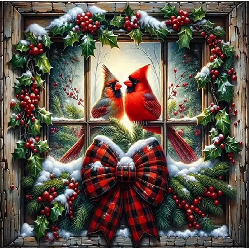 New DIY Crafts 5D Diamond Painting Kit, Diamond Pattern Design, Joyful Christmas Parrot Theme, Full Drill Mosaic Art, Home Wall Decor Gift, Large Size, Model Xinghao Z123