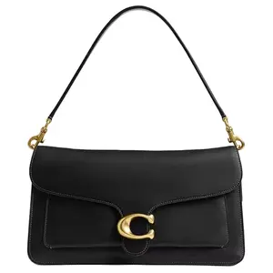 COACH Tabby 37 Leather Shoulder Bag for Women, Large Size, Classic Hardware, Black