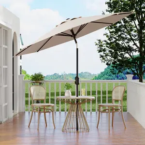 9FT Outdoor Umbrella for Patio, Table Market Umbrella with Push Button Tilt and Crank, 8 Durable Ribs UV & Water Resistant for Garden, Deck, Backyard (Tan)