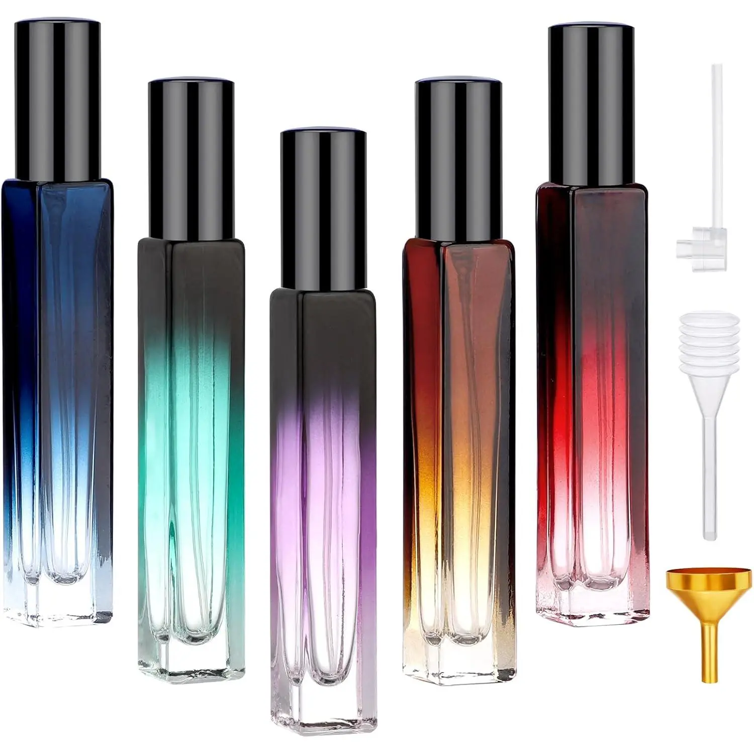 0.34oz Empty Perfume Bottle, 5 Pack Glass Spray Bottles Travel Perfume Atomizer Sprayer Refillable Atomizer, Travel Size Spray Bottle, 10ml Portable Cologne Dispenser with Refill Tool Kit