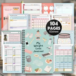 1pc Aesthetic Diet & Weight Loss Journal Spiral Notebook, Food & Fitness Meal Workout Log Book, Health Diary Notebook, Weight Loss Diet Exercise Training Health Tracker, Daily Workout Planner for Women and Men, Personal Organizer, Office Planner