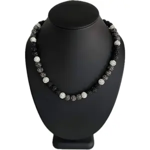 Iced Bling Disco Ball Rhinestone Crystal Bead Baseball Necklace Black Silver White