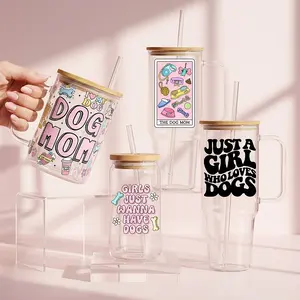 Dog Mom Collection Water Bottle with Lid & Plastic and Glass Straws, Dog Lover Reusable Drinkware
