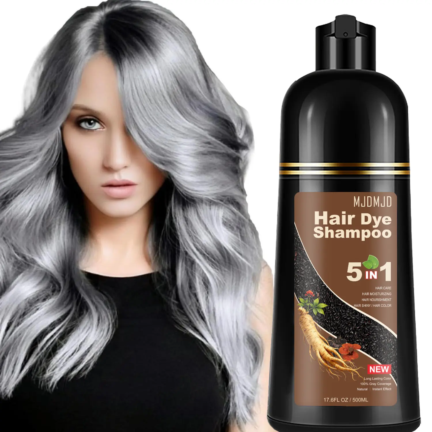 Instant Silver Gray Hair Color Shampoo (5 in 1), 16.9 Fl Oz, Long Lasting,Unscented,Natural Dye Shampoo for Women Men - Works in Minutes, Vegan Ammonia Free Hair Shampoo Haircare