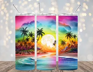 20 OZ BEACH CRUISE BINGO DESIGNS INSULATED SKINNY TUMBLER W/ STRAW