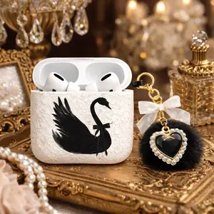 Black Swan Lace AirPods Case Classic Coquette Aesthetic Cover, Elegant Vintage Style,Luxury Gift for Her For Airpod Gen 1 2 3 4 Accessories