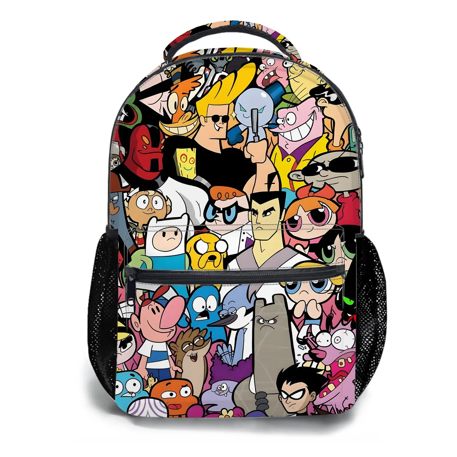 Shoulders Bag Men's and women's backpacksStudent Schoolbag Childrens Schoolbag High Quality Schoolbag Gift For Anime Classic Cartoon Character Collage Pattern Durable Polyester Fabric With Mesh Side Pockets For Kids Teens Daily School Use