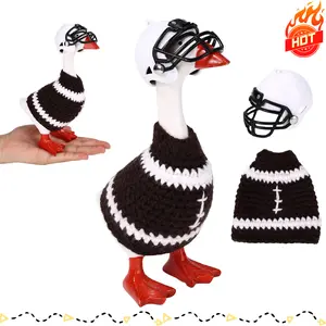 7 Inch Desk Goose Outfit Football Attire Mini Porch Goose Knitted Outfit with Helmet Sport Costume for Magnetic Desktop Geese Key Holder Tabletop Statue