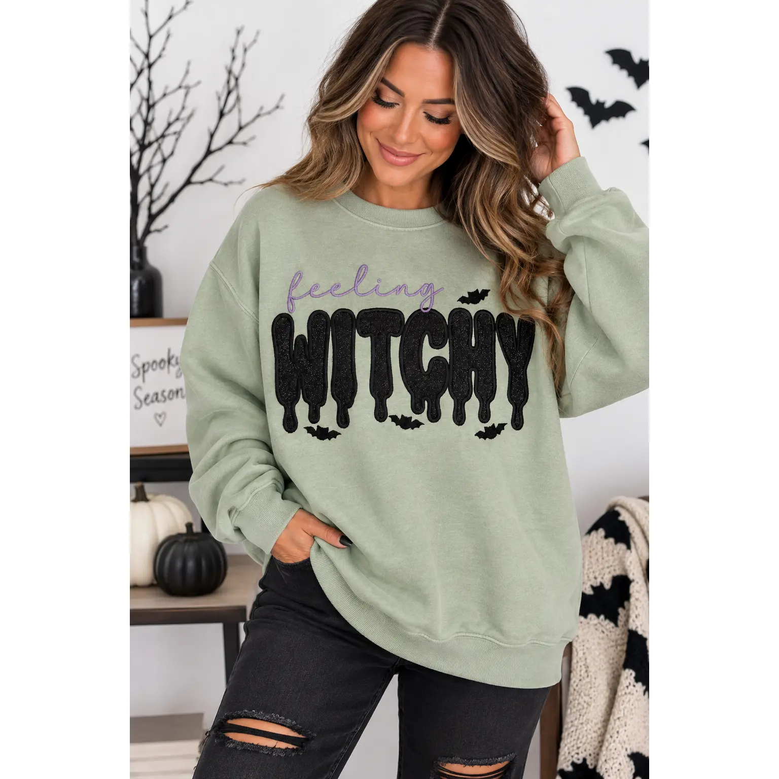 Feeling Witchy Glitter Embroidered sweatshirt