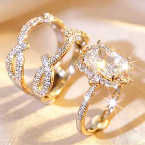 Luxury Bridal Stacking Ring Set CZ Ring Everyone Is Obsessed With Anniversary Gifts Daily Casual Jewelry  Engagement Ring Set Bridal Gold Plated