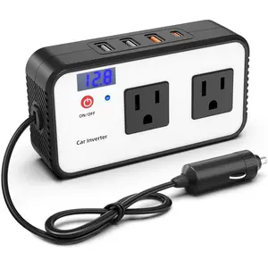 200W Car Power Inverter, DC 12V to 110V AC Car Plug Adapter with 20W USB-C & 18W USB-A Dual AC Outlet, PD/QC Fast Car Charger for Laptop, Vehicles, Road Trip Essentials, White