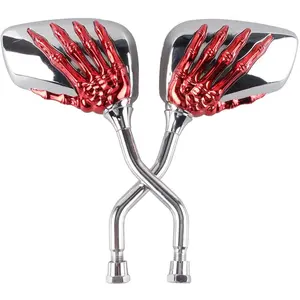 Pairs of Distinctive Skull Skeleton Hand 8mm 10mm Rearview Side Mirror for Motorcycle Scooter Moped Bike Standard Bike