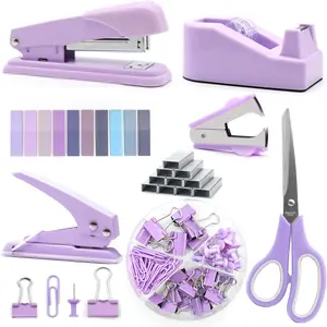 Purple Desk Accessories, Purple Office Supplies, Stapler and Tape Dispenser Set, Purple Desk Accessory Kit,  for Students, Women, Boss Lady, Office Clerks