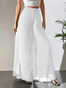 High Waist Flowy Chiffon Wide Leg Palazzo Pants for Womenswear - Elegant Bottom in Soft Chiffon Material Wideleg Trouser Basic Minimalist