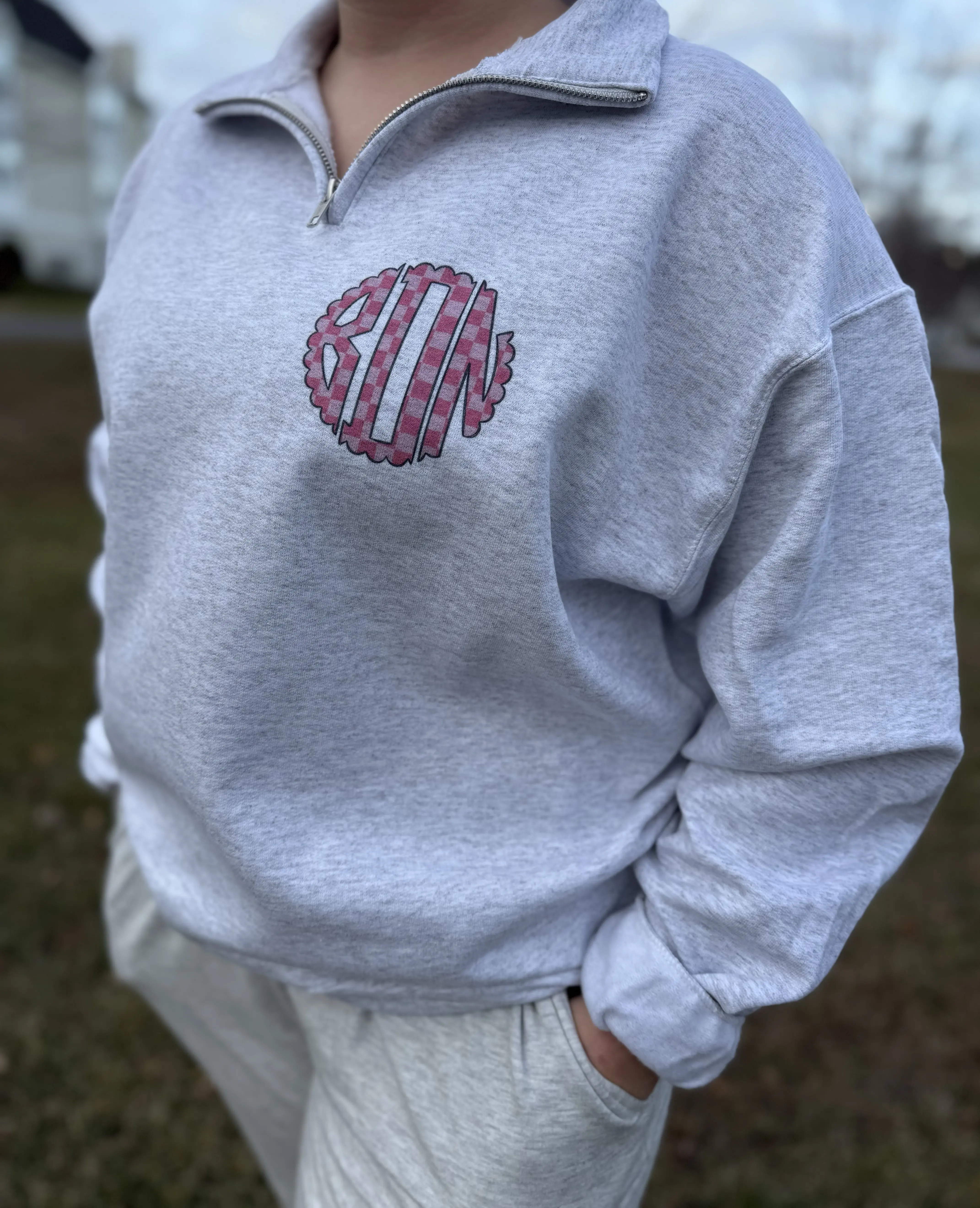 Pink Checkered Personalized Quarter Zip - Trendy Design