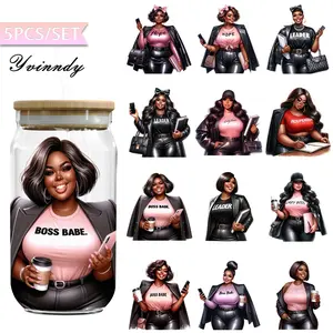 UV DTF Transfer Sheets, 16 Oz Cup Wraps, 5 Sheets A Beautiful And Plump Black Female Boss Uvdtf Transfer Paper Waterproof And Scratch Resistant Transfer Paper Suitable For Cups Decorations Uvdtf Sticker Bottles Computer