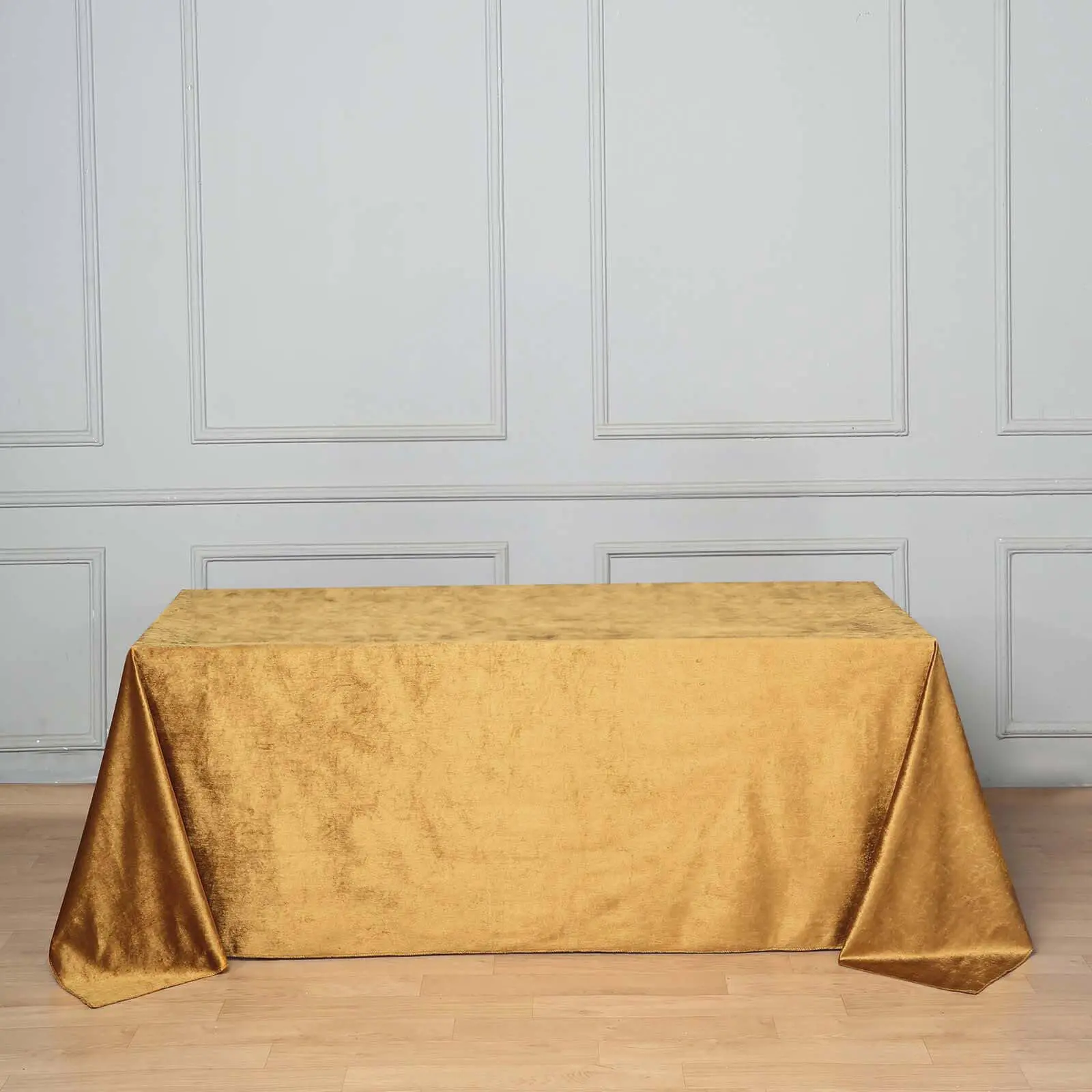 Premium Velvet Rectangle Tablecloth (90"x132" Gold) - Soft Texture, Elegant, Glam, Seamless, Reusable, Non-Customized, for Party, Anniversary, All-Season, Hand-Wash Only, Avoid Direct Sunlight