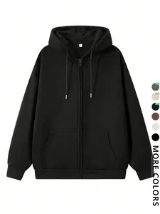Unisex Hooded Sweatshirt Jacket, Plain Color Simple Minimalist Fashion Casual Sporty Gym Outdoor School Style Fall Winter Wear