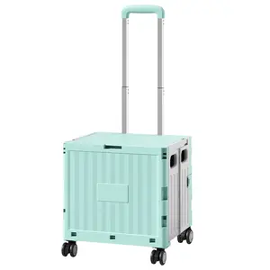 Four-Wheel Foldable Multifunctional Handcart with Lid and Basket, 360° Rotating, Pet-Friendly, for Supermarkets, Offices, Teachers, Travel, Luggage Storage — Pink