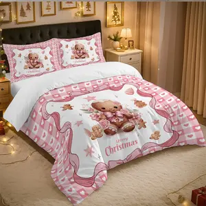 3-piece bedding set of Merry Christmas foundation gingerbread figure, including 1 quilt cover + 2 pillowcases, ideal for Christmas decoration in family dormitories