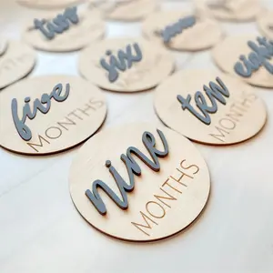 Wooden 3D Baby Monthly Milestone Markers Disc, Slate Blue 4-Inch Baby Milestone Cards for Photos & Baby Announcement Sign, 1-12 Months