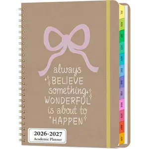 Academic Planner 2026-2027, Weekly and Monthly Planner July 2026 - June 2027, Floral Hardcover Planner with Tabs, A5 (6.3" x 8.5") Student Teacher Agenda Book, School & Office Supplies ( Bow)