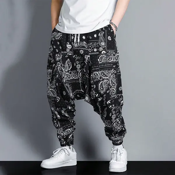Men's Floral Print Pants with Elastic Waistband, Casual Loose Menswear for Stylish Streetwear Outfits, All-Season Men's Pants, Adjustable Stretch Men's Pants