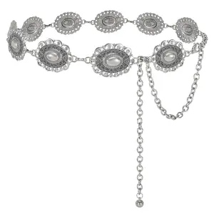 JASGOOD Western Oval Concho Belt for Women Cowgirl Metal Waist Chain for Dress Pants
