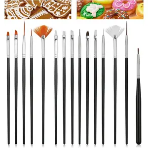15 count   Brush, Cake Painting Brushes Sugar Cookie Decorating Kit  Safe  Brushes Cookie Icing Pastry Brush, Black