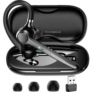 Headset V5.4,  Earpiece with 500mAh  Case, 50H Talk Time  Headset with Mic for  Cell Phones, Hands Free Noise Canceling Headphones for Work-Black
