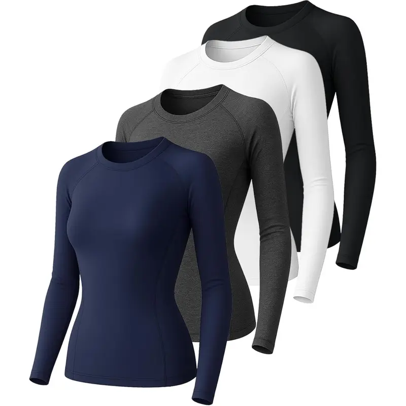 Woman's Athletic Workout Undershirt Dry Fit T-Shirt for Gym Running Short Long Sleeve Tops