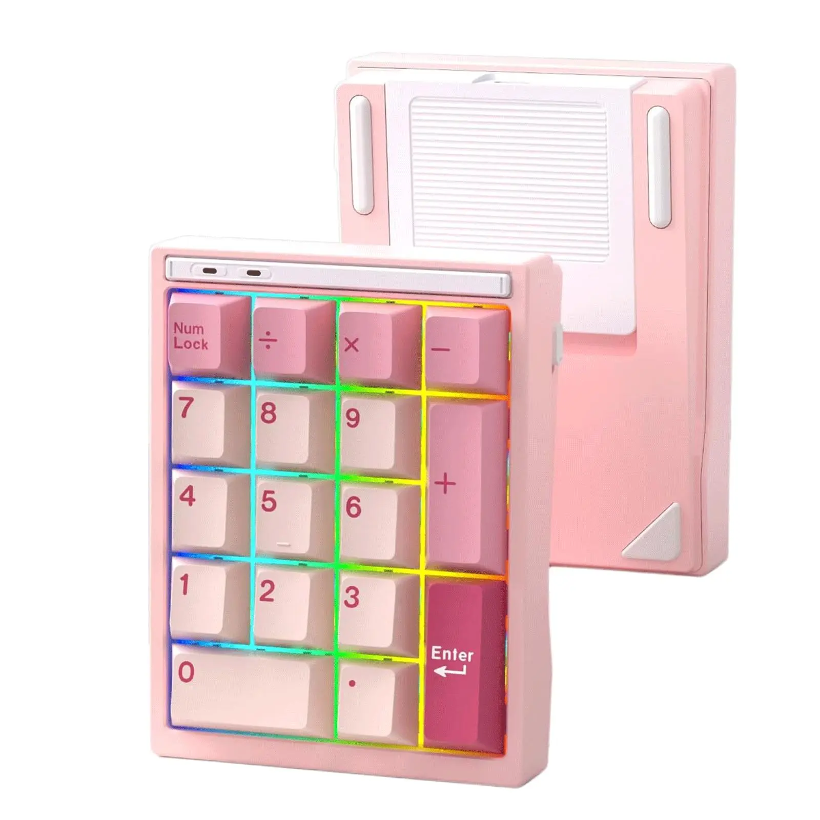 BOYI Y17 Compact Aluminum Mechanical Numpad – Wireless RGB, Tri-Mode (Bluetooth 5.0/2.4G/Type-C), Hot Swap, Macro Support, Quick Release, Lightweight Multi-Device PBT Keycaps, 17-Key Keyboard Add-On Numeric Keypad for Laptop/PC (Pink)