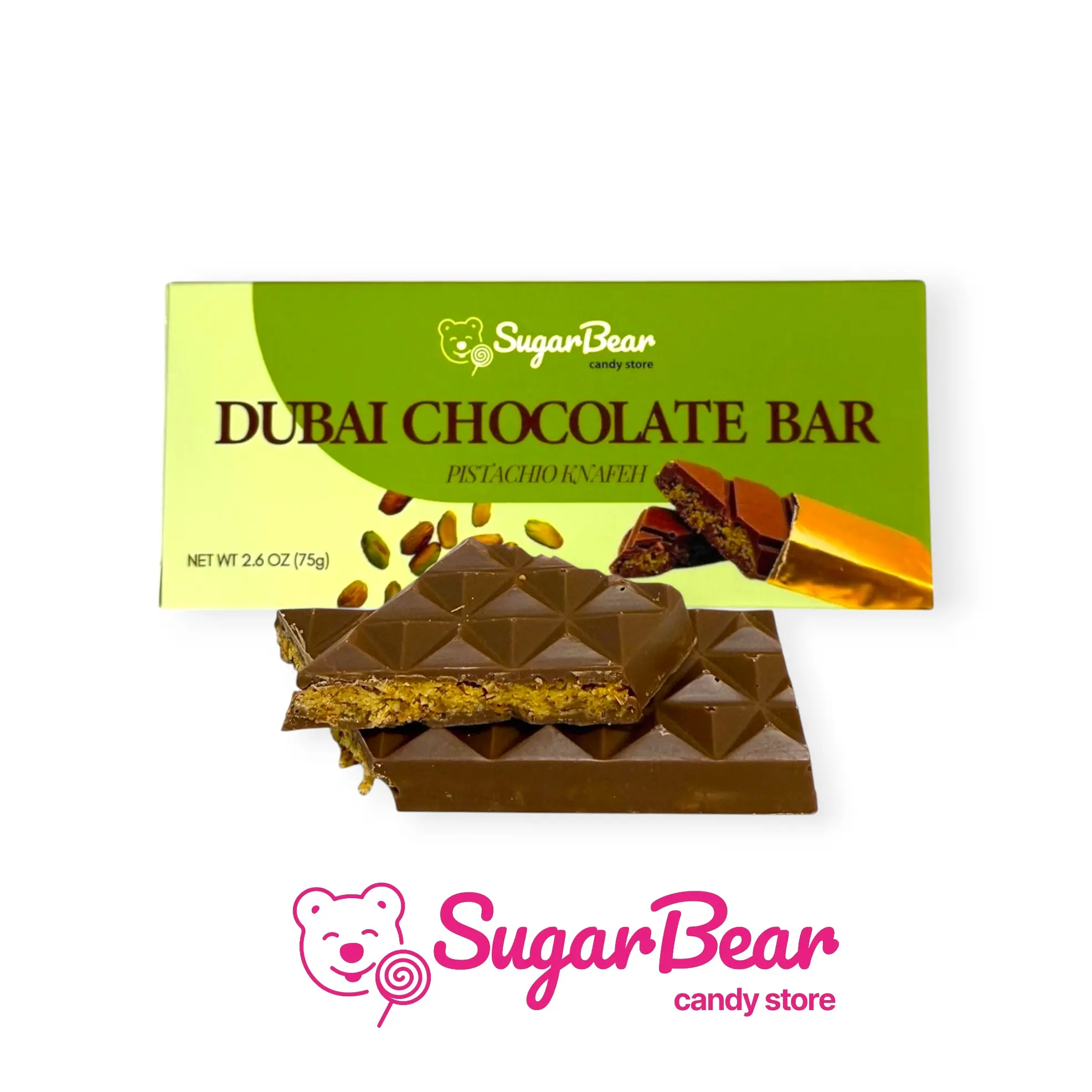 Dubai Chocolate Bar Pistachio Knafeh - Chocolate Dessert with Pistachio Filling - 2,6 oz Chocolate Bar
