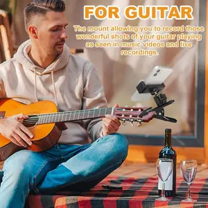 Guitar Phone Holder for Live Broadcast Viewing Lessons, Adjustable & Rotatable Guitar Mount with Replacement Clip Bass Ukulele Compatible with Android and IOS Phone Cell Phone Holders