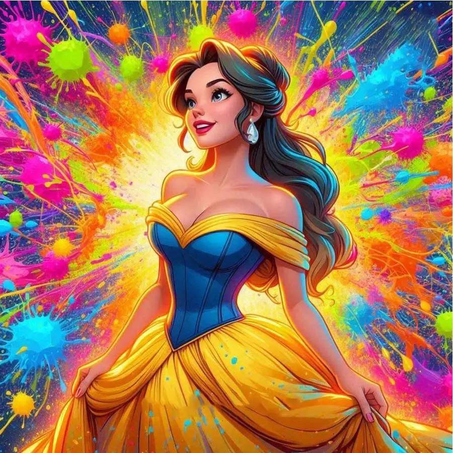 5D DIY Full Drill Round Diamond Painting - Diamond Art Kit, Craft, Gorgeous Dress, Color Explosion, Flowing Long Hair Mosaic, Canvas - DIY Wall Decor, Home Wall Decoration, Suitable for Halloween and Christmas, Birthday and Anniversary Gifts.