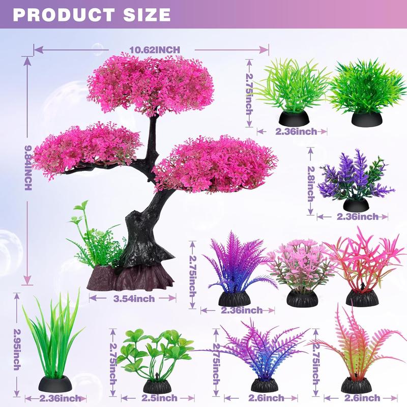 Aquarium Artificial Plastic Plants Decoration, Pink Cherry Blossom Tree